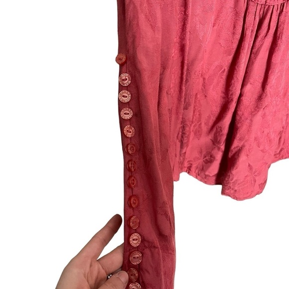 By Timo Button Back Floral Victorian Dark Pink Long Sleeve Blouse XS Bytimo - Picture 3 of 8